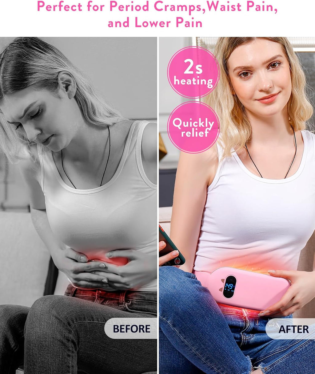 Portable Cordless Heating Pad for Cramps & Back Pain Relief – 6 Heat Levels & 6 Massage Modes