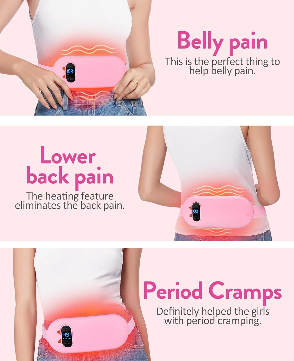 Portable Cordless Heating Pad for Cramps & Back Pain Relief – 6 Heat Levels & 6 Massage Modes