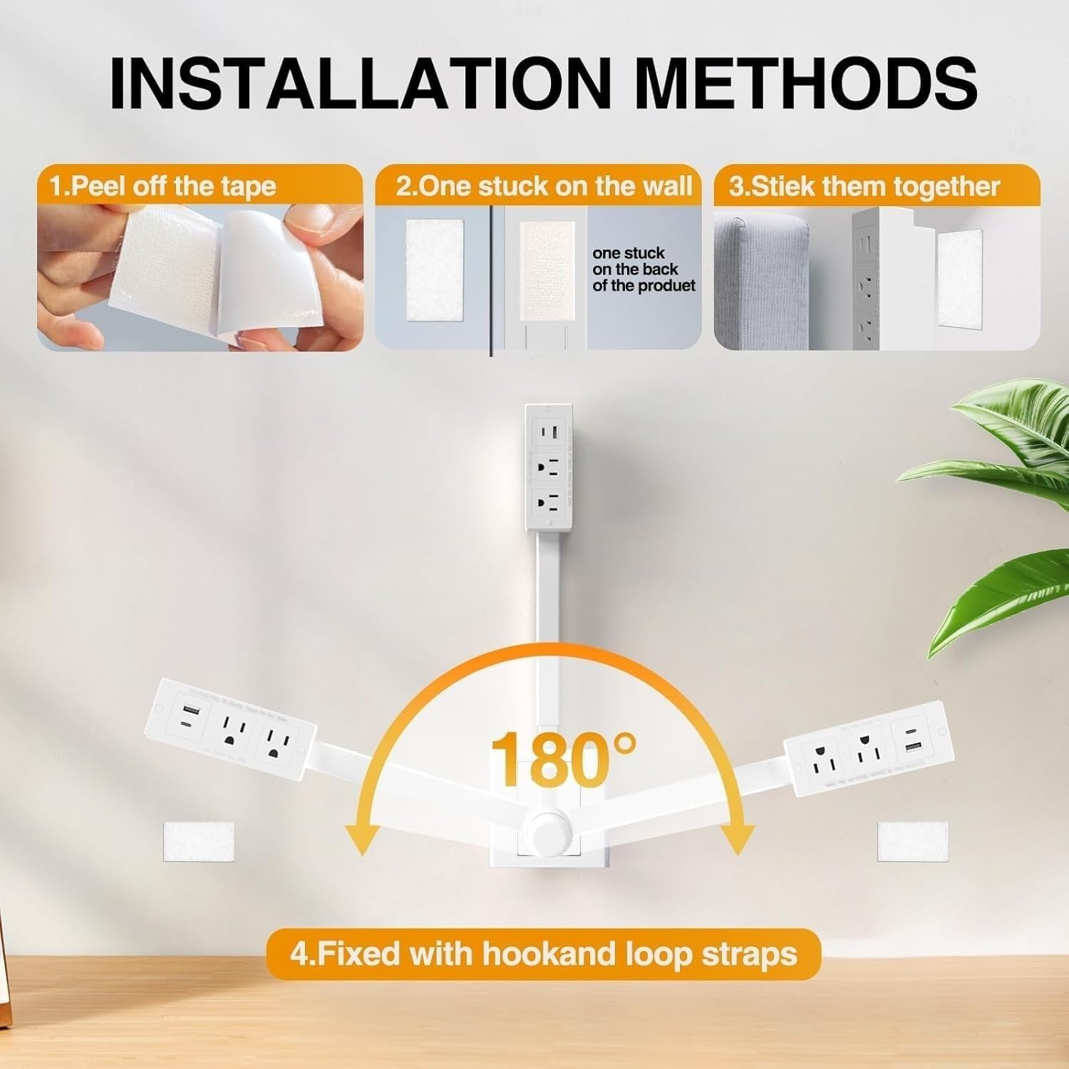 Extendable Rotating Outlet Extender – Adjustable Power Strip with USB-C, USB-A & 2 AC Outlets