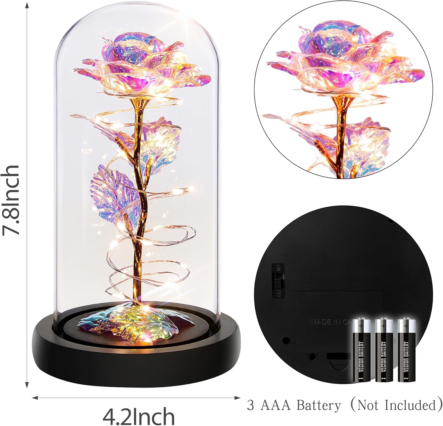 Light Up Rose in Glass Dome – LED Romantic Flower Gift for Her