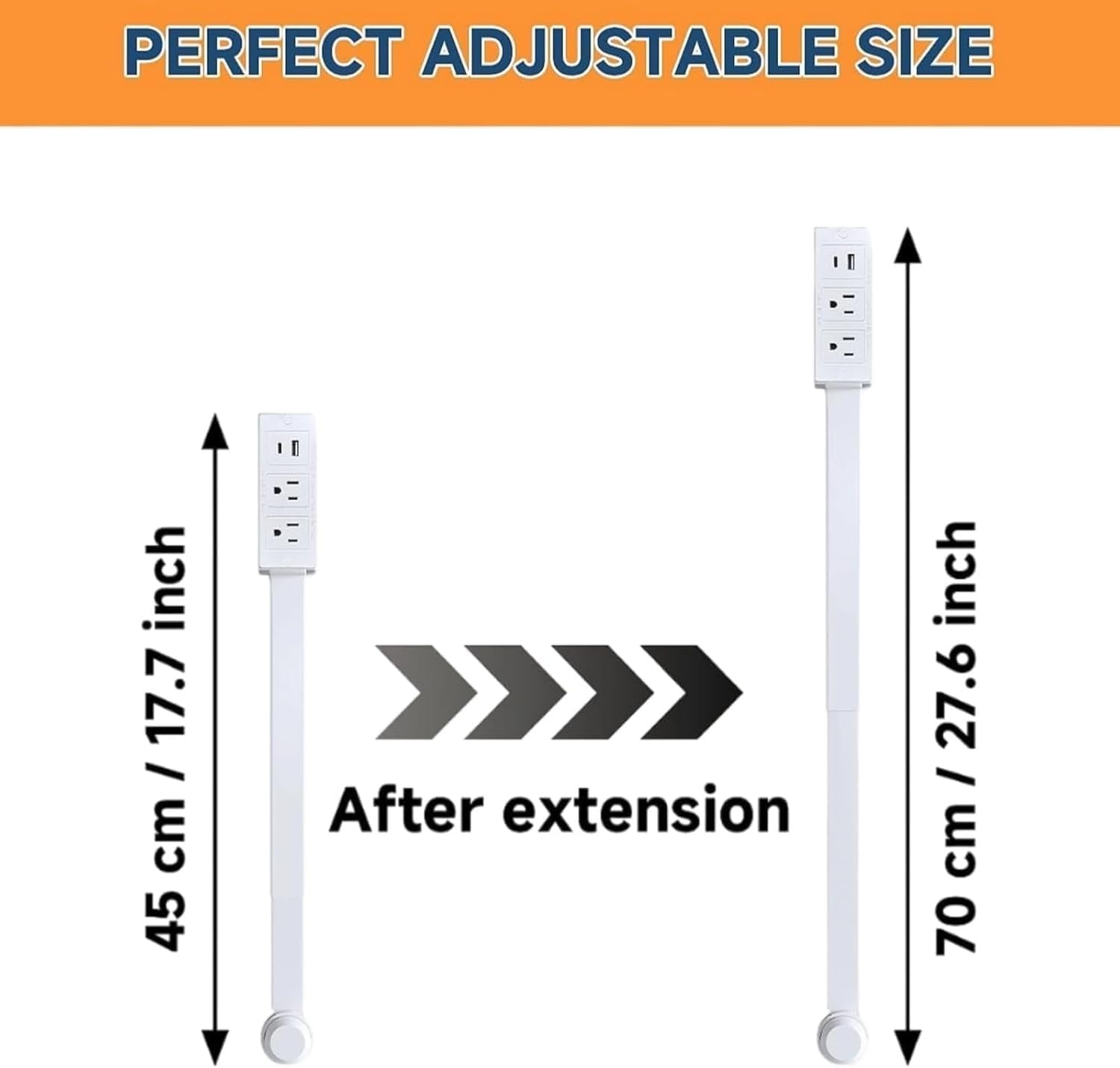 Extendable Rotating Outlet Extender – Adjustable Power Strip with USB-C, USB-A & 2 AC Outlets