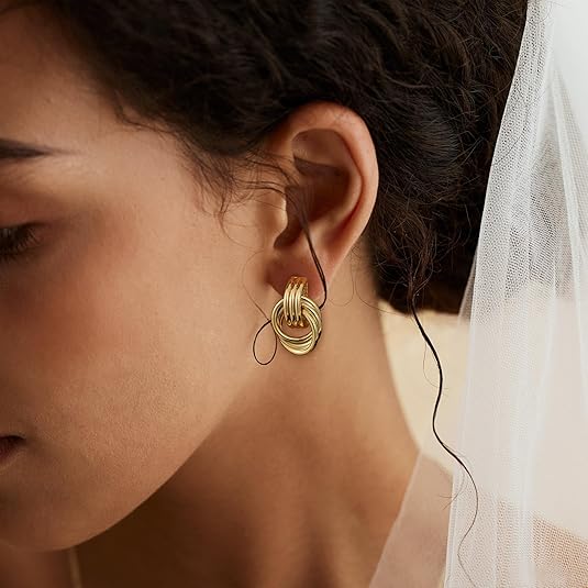 Gold Plated Knot Earrings – Chunky Statement Drop Dangle Jewelry