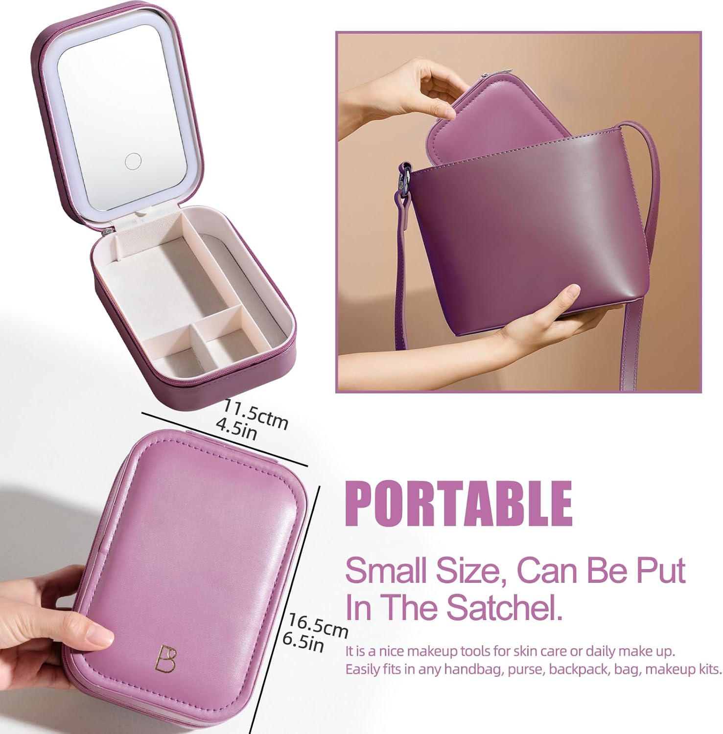 LED Makeup Mirror Travel Case – Portable Cosmetic Storage Organizer with Light (Rose Red)