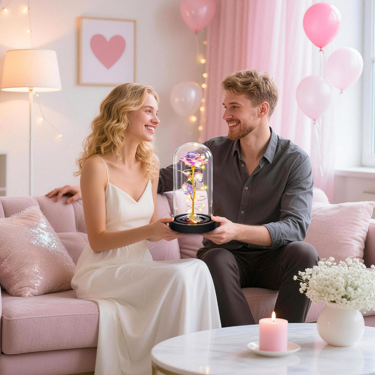 Light Up Rose in Glass Dome – LED Romantic Flower Gift for Her