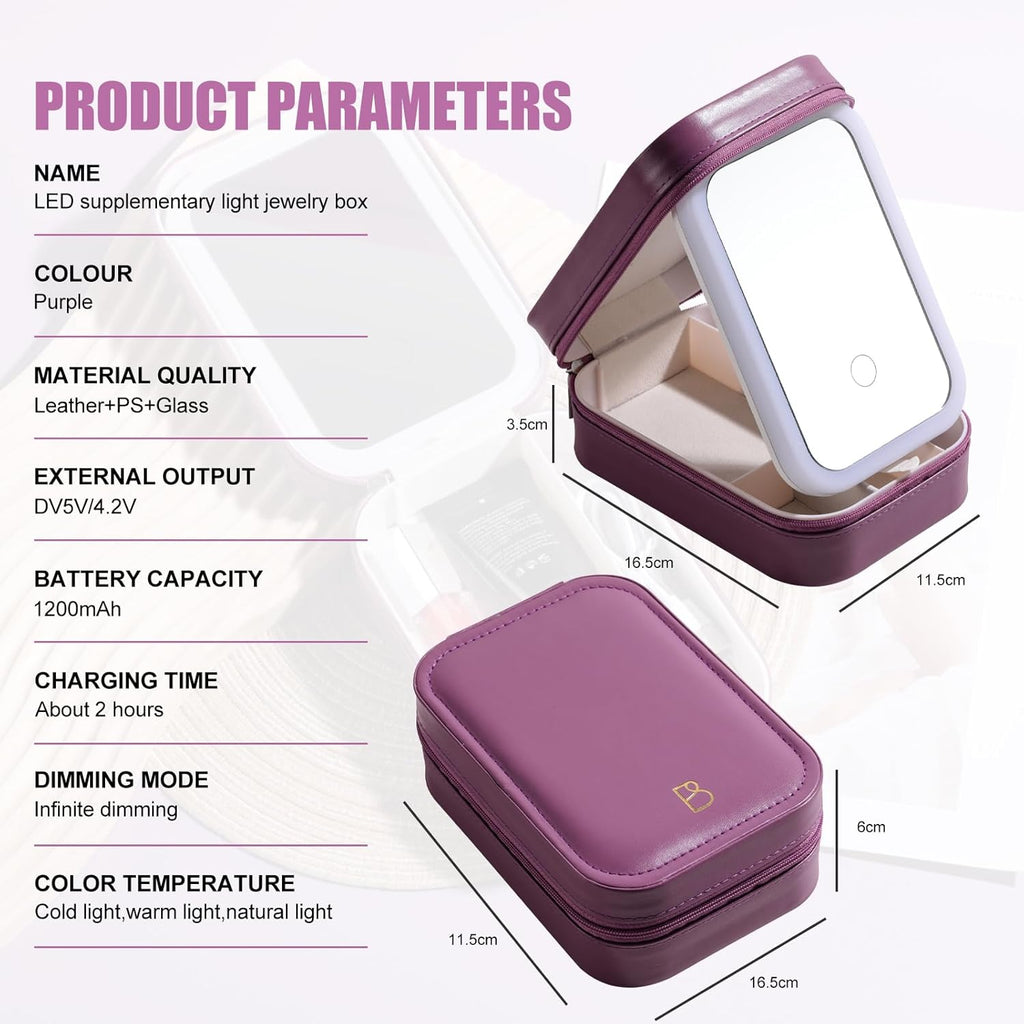 LED Makeup Mirror Travel Case – Portable Cosmetic Storage Organizer with Light (Rose Red)