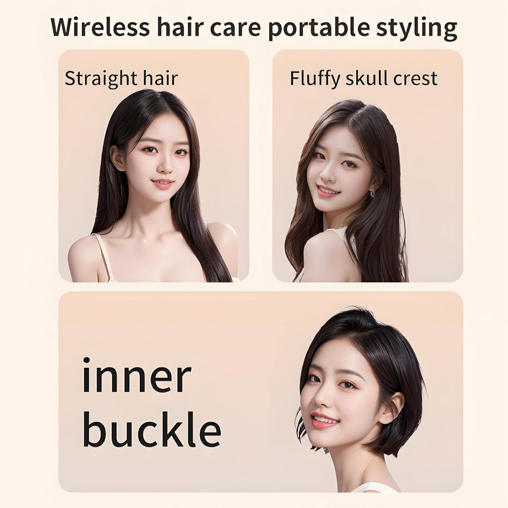 Mini Wireless Hair Straightener Brush – Rechargeable Portable Hair Straightener with 3 Heat Settings for Travel