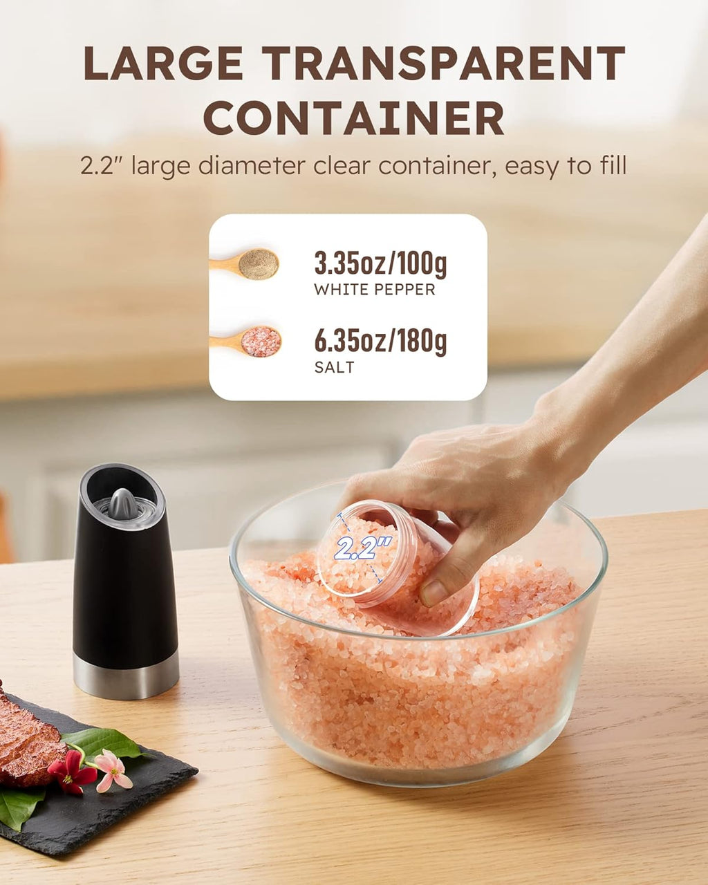 Electric Salt & Pepper Grinder Set – Gravity Automatic Mill with LED Light
