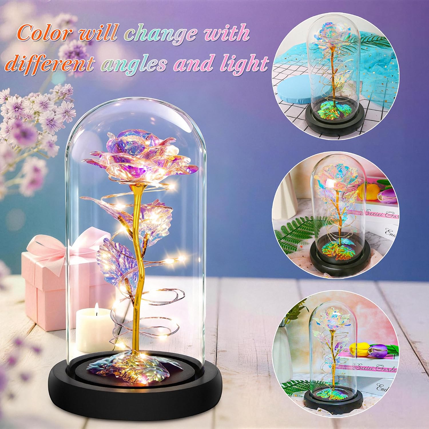 Light Up Rose in Glass Dome – LED Romantic Flower Gift for Her