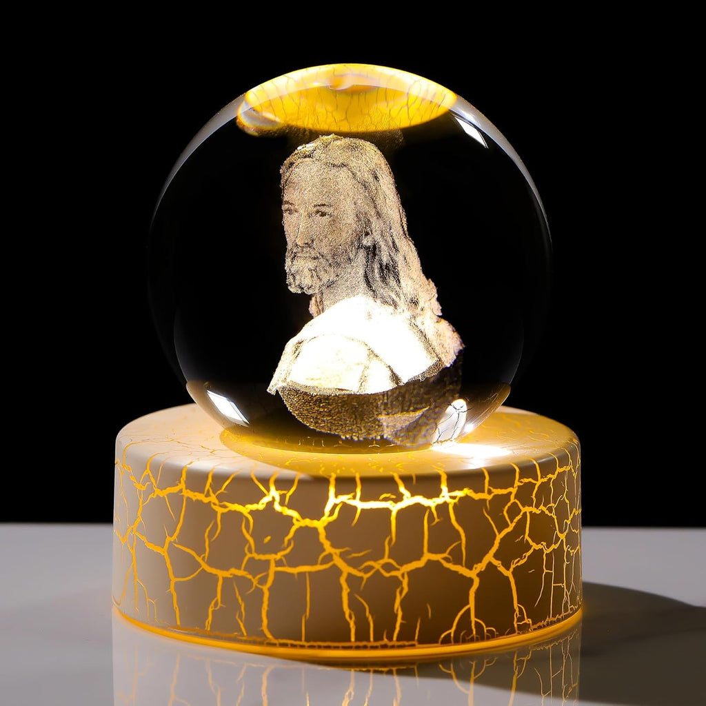 3D Crystal Religious Sphere with LED Base – Christian Gift & Home Decor