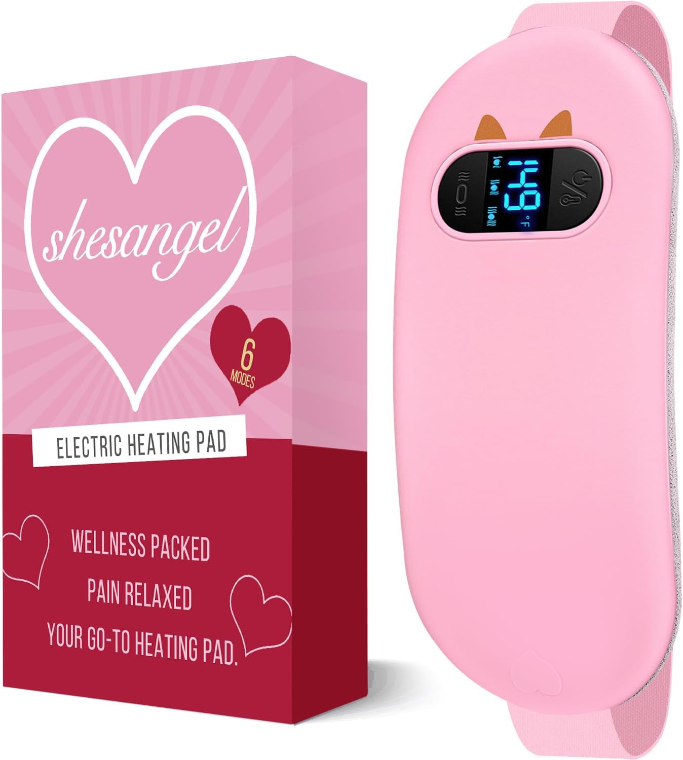 Portable Cordless Heating Pad for Cramps & Back Pain Relief – 6 Heat Levels & 6 Massage Modes