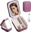 LED Makeup Mirror Travel Case – Portable Cosmetic Storage Organizer with Light (Rose Red)
